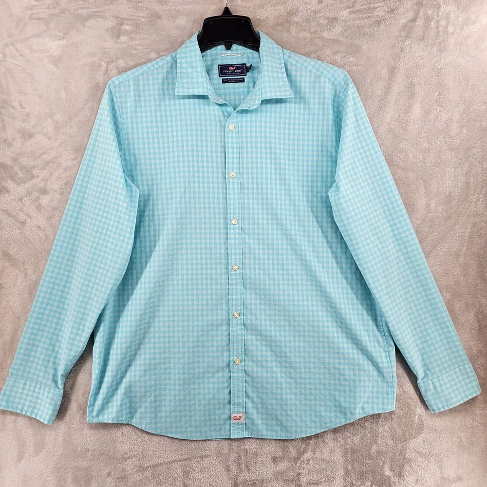 Vineyard Vines Men's Xl Slim Performance Slim Cooper Blue Check Button Up Shirt